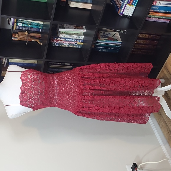 O.P.T. One Pretty Time Lizzet Magenta Red Lace Midi Dress - Picture 1 of 16
